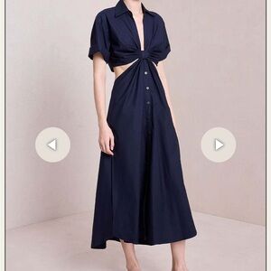 ALC Blue Midi Sundress with Notched Collar and Cuffed Sleeves